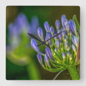 Purple Flower Wall Clock Vierkante Klok (Voorkant)