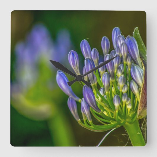 Purple Flower Wall Clock Vierkante Klok (Voorkant)