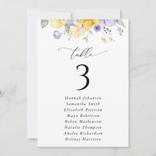 Purple Flower, Yellow Flower, Seating Chart Cards (Voorkant)