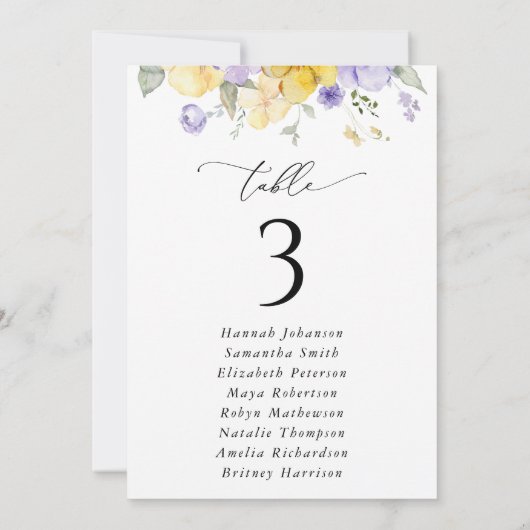 Purple Flower, Yellow Flower, Seating Chart Cards (Achterkant)