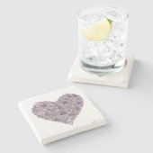 Purple flowered heart coaster stenen onderzetter (Zijkant)