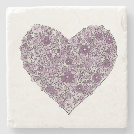 Purple flowered heart coaster stenen onderzetter (Voorkant)