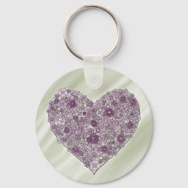 Purple flowered heart round keychain