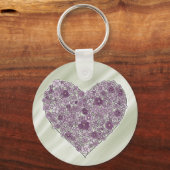 Purple flowered heart round keychain (Achterkant)