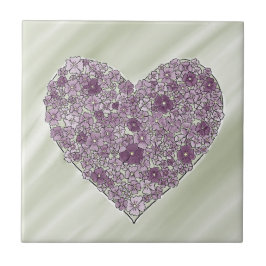 Purple flowered heart tile tegeltje