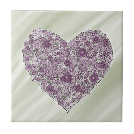 Purple flowered heart tile tegeltje (Voorkant)