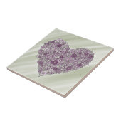 Purple flowered heart tile tegeltje (Zijkant)
