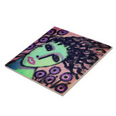 Purple Flowers Abstract Portret van een vrouw Tegeltje (Zijkant)