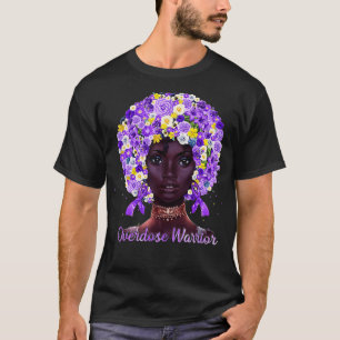 Purple Flowers Afro Hair Black Woman Overdosis War T-shirt