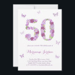 Purple Flowers and Butterflies 50th Birthday Party Kaart<br><div class="desc">een ontwerp van de 50e verjaardagsfeestdag met bloemen in de vorm van het getal " 50 " in een soort lavender en maave . Houd er rekening mee dat u de vlinders uit het ontwerpgereedschap kunt verwijderen/verplaatsen (klik of tik om deze verder te personaliseren). Het achteruiteinde is ontworpen met een...</div>