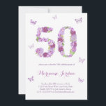 Purple Flowers and Butterflies 50th Birthday Party Kaart<br><div class="desc">een ontwerp van de 50e verjaardagsfeestdag met bloemen in de vorm van het getal " 50 " in een soort lavender en maave . Houd er rekening mee dat u de vlinders uit het ontwerpgereedschap kunt verwijderen/verplaatsen (klik of tik om deze verder te personaliseren). Het achteruiteinde is ontworpen met een...</div>
