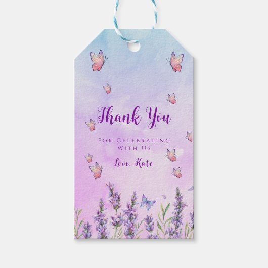 Purple Flowers and Butterflies Gift Label Cadeaulabel (Voorkant)