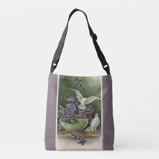 Purple Flowers and Doves Crossbody Bag Crossbody Tas (Achterkant)