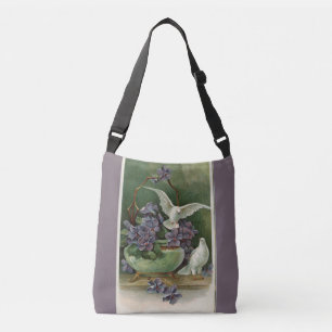 Purple Flowers and Doves Crossbody Bag Tas