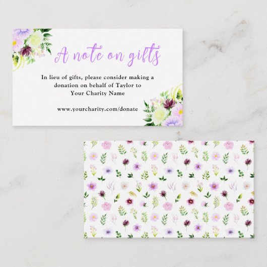 Purple Flowers and Foliage Birthday A Note On Gift Informatiekaartje (Voorkant / Achterkant)