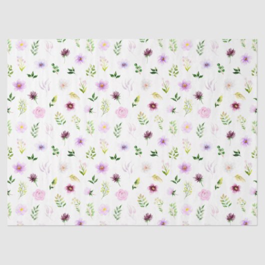 Purple Flowers and Foliage Pattern Tissuepapier (Voorkant)
