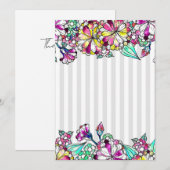 Purple flowers and grey stripes bedankkaart (Voorkant / Achterkant)