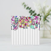 Purple flowers and grey stripes bedankkaart (Staand voorkant)