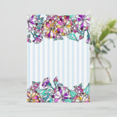 Purple flowers and light blue stripes bedankkaart (Staand voorkant)