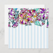 Purple flowers and light blue stripes bedankkaart (Voorkant / Achterkant)