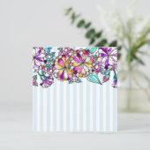 Purple flowers and light blue stripes bedankkaart (Staand voorkant)