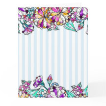 Purple flowers and light blue stripes