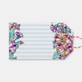 Purple flowers and light blue stripes cadeaulabel (Voorkant (Horizontaal))