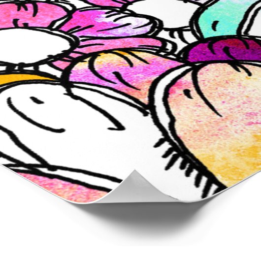 Purple flowers and light blue stripes poster (Hoek)