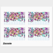 Purple flowers and light blue stripes rechthoekige sticker (Vel)