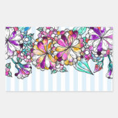 Purple flowers and light blue stripes rechthoekige sticker (Voorkant)