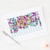 Purple flowers and light blue stripes rechthoekige sticker (Envelop)