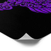 Purple Flowers and Vines Skull Design on Black Poster (Hoek)