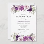 Purple Flowers Baby shower uitnodiging (Voorkant)