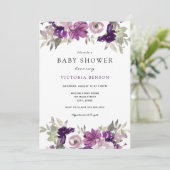Purple Flowers Baby shower uitnodiging (Staand voorkant)
