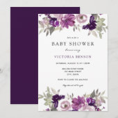 Purple Flowers Baby shower uitnodiging (Voorkant / Achterkant)