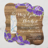 Purple Flowers Barn Wood MAP Weddenschap Invite Kaart (Voorkant / Achterkant)