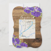 Purple Flowers Barn Wood MAP Weddenschap Invite Kaart (Achterkant)