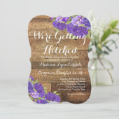 Purple Flowers Barn Wood MAP Weddenschap Invite Kaart (Staand voorkant)
