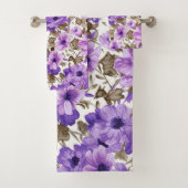 Purple Flowers Bath Towel Set Bad Handdoek (Insitu)