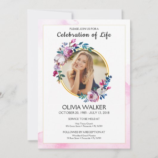 Purple Flowers Begrafenis Vieren van het leven Kaart (Voorkant)