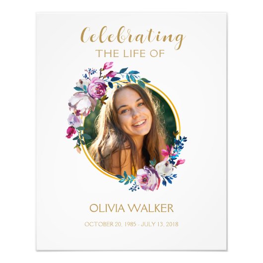 Purple Flowers Begrafenis Welkomstbord Foto Afdruk (Voorkant)