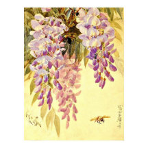 Purple Flowers & bijen Paul de Longpre Poster