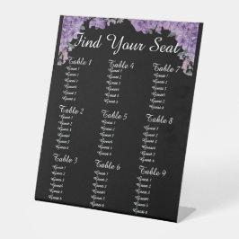 Purple Flowers Black Find Your Seat Wedding Seatin Reclamebord Met Voetstuk