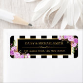 Purple Flowers Black White Stripes Gold Lijst Etiket (Insitu)