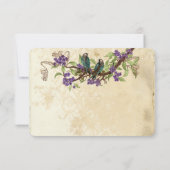 Purple Flowers Blauwgroen  Vogels Bruiloft RSVP Kaart (Achterkant)