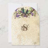 Purple Flowers Blauwgroen Vogels Wedding Invite Kaart (Achterkant)