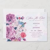 Purple flowers bloom wedding save the date (Voorkant)