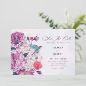 Purple flowers bloom wedding save the date (Staand voorkant)