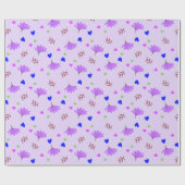 Purple Flowers Blue Hearts Cadeaupapier (Vlak)
