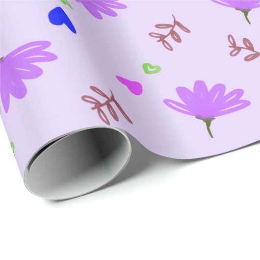 Purple Flowers Blue Hearts Cadeaupapier (Rol Hoek)